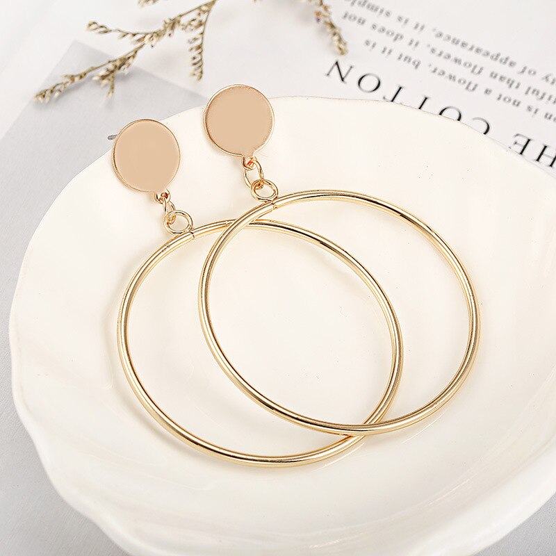 Geométrico grande redondo hoop brincos para as mulheres simples na moda ouro prata cor brincos acessórios festa jóias namorada presente