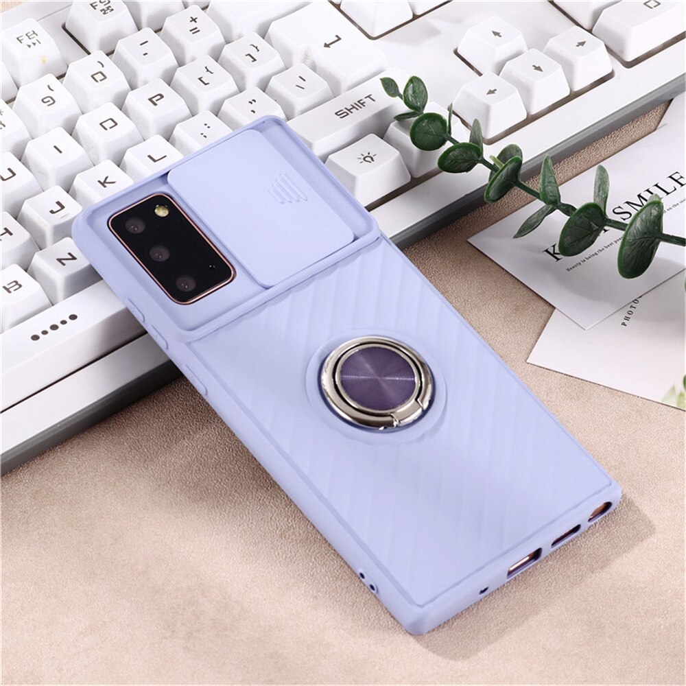 Camera Lens Protection Ring Stand Holder Phone Case For Samsung Galaxy Note 20 Ultra Soft Silicone Full Cover For Note 20 Ultra: For Note 20 / Purple