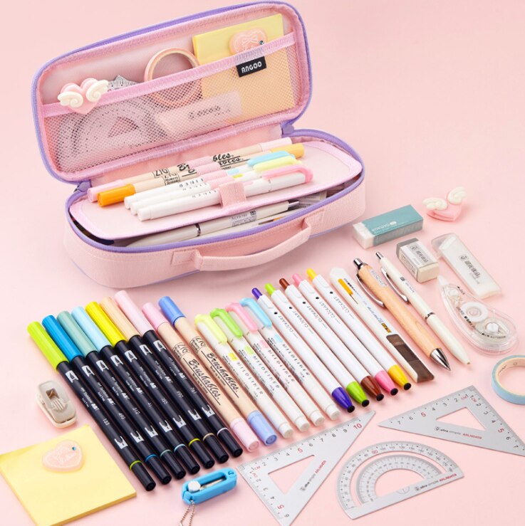 Estuche escolar Kawaii con mango y bolígrafo de gran capacidad para niñas y niños, Kit de papelería, 1 unidad