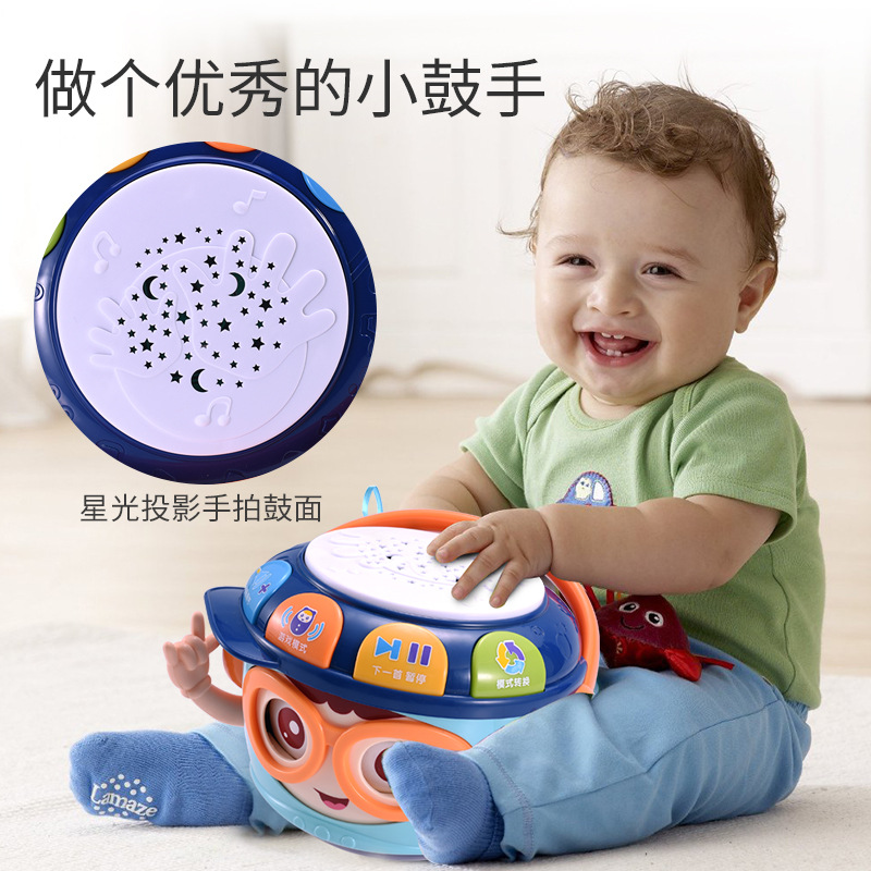 Children's toy hand drums tumbler 0-3Y multifunctional early education baby teether soft ear molars pat drum