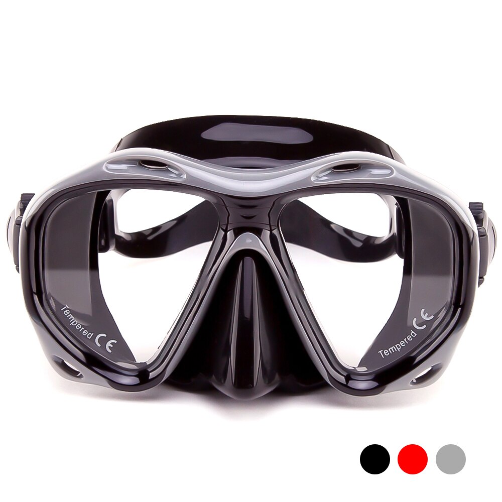 SFIT Swimming Goggles Underwater Anti Fog Half Face Nose Clip Glasses Diving Bikini Tempered Glass Lens Snorkel Goggles: Adult black  style 2