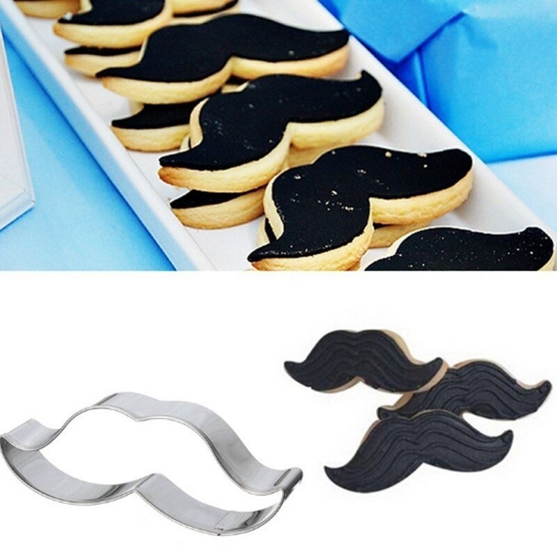 2PC Novelty Lovely Stainless Steel Cake Mould Beard Mustache shaped Cookie Cutt