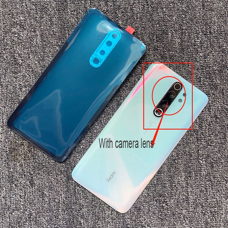 Copribatteria per Xiaomi Redmi Note 8 Pro pannello posteriore in vetro per alloggiamento dello sportello posteriore con adesivo adesivo per obiettivo della fotocamera