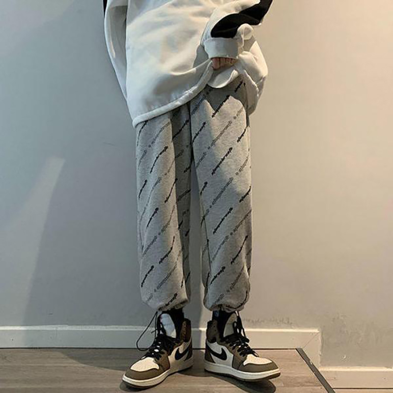 Pantalon large pour homme, Streetwear, Harajuku, décontracté, Sport, jogging, Skateboard, noir, lettre Gary, longueur cheville: L / gray