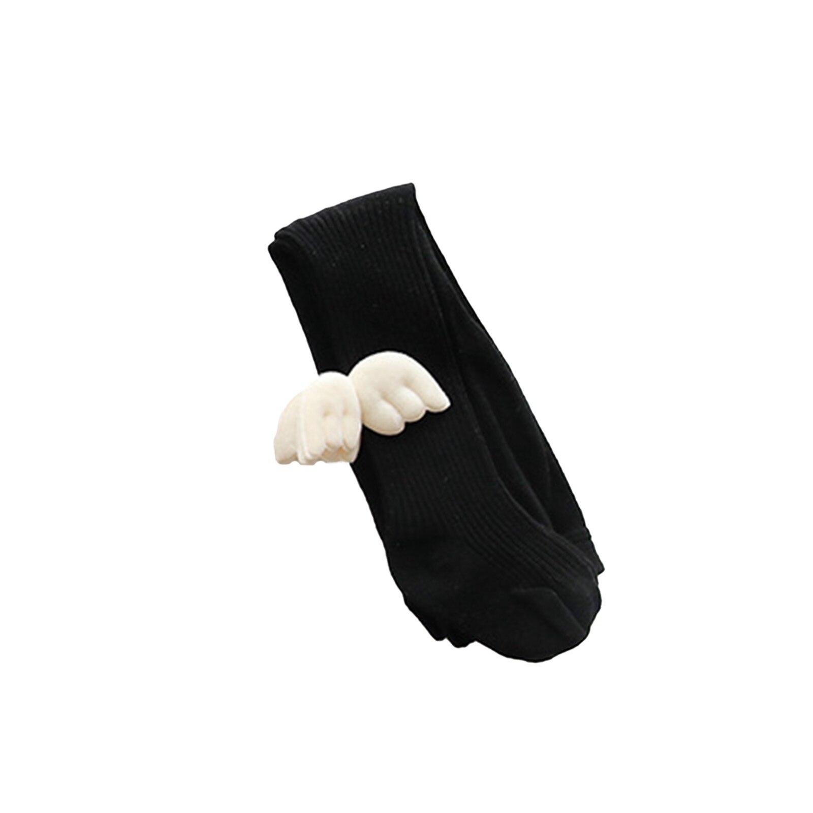Meisjes Effen Kleur Gebreide Panty Kous Verticale Stripetight Sokken Met Wing Decoraties Voor Lente Herfst En Winter: Black / 4-6 years