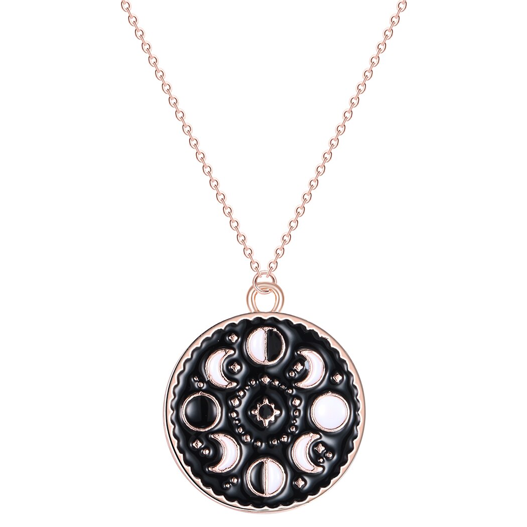 QIMING Moon Phase collana nera per donna Glow In The Dark collane con pendente a mezzaluna Vintage con smalto luminoso incandescente