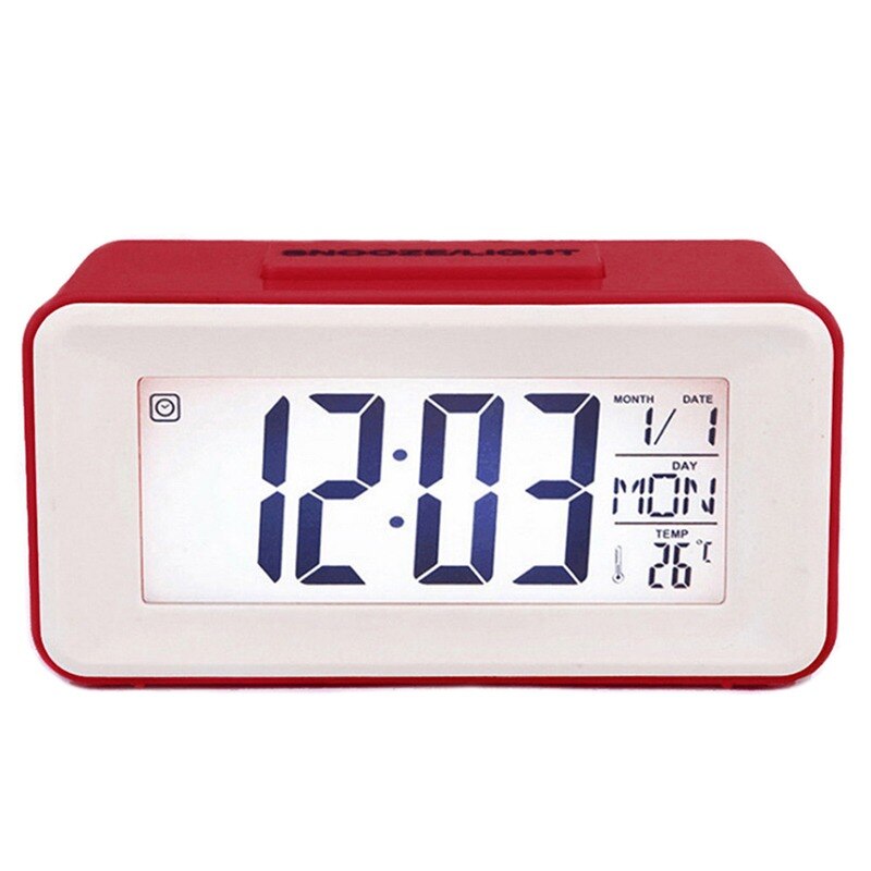 Horloge numérique de bureau rétro-éclairé 12/24 H, contrôle du son, 8 sonneries d&#39;alarme pour chambres d&#39;enfants, horloge électronique simple: red