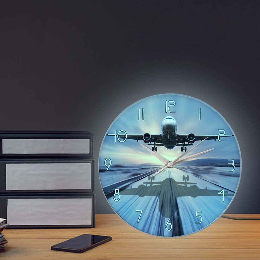 Landung der Passagier Flugzeug Moderne Wanduhr Luftfahrt Zauberstab Kunst Dekor Stille Bewegung Randlose Wanduhr Flugzeug