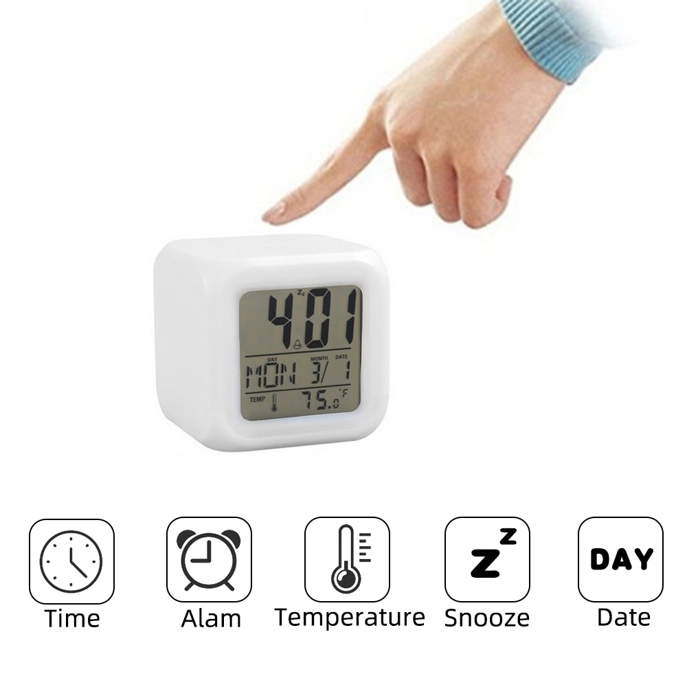 7 Kleuren Led Change Mode Elektronische Klok Digitale Wekker Night Kids Wekker Woondecoratie Thermometer Gloeiende Kubus