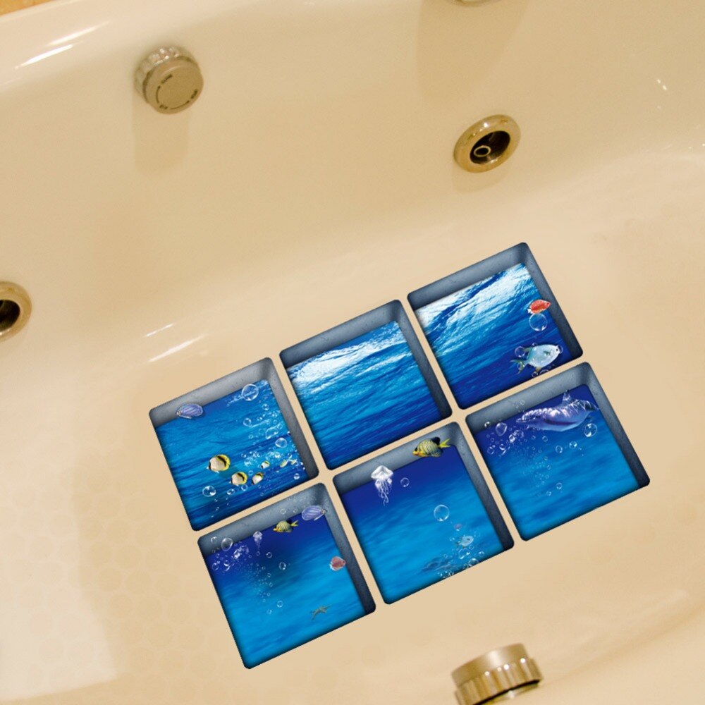 6 stk / sæt 3d antislip badekar applikationer bad klistermærke badeværelse mærkat pvc vægmaleri skridsikker vandtæt boligindretning 13 x 13cm tb