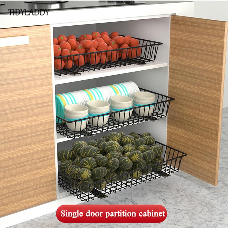 Diy Zwarte Kast Mand Track Slide Rack Keuken Organizer Opslag Plank Lade Transformatie Rvs Mand
