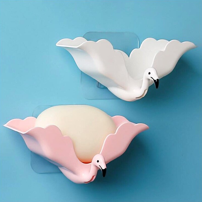 Flamingo Soap Box Drain Soap Holder Household Bathroom Wall Mounted Soap Dish Tray Kitchen Sponge Hanger Storage Racks