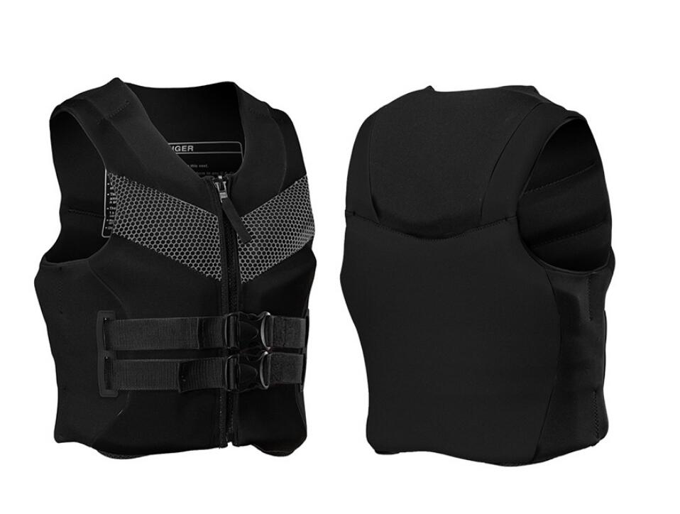 Adult life jacket swimming equipment survival boat fishing buoyancy vest portable buoyancy cotton swimming vest: black / 3xl