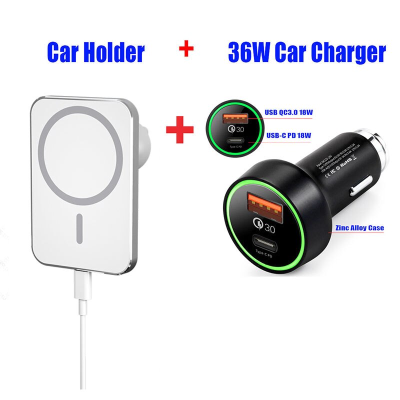 15W Draadloze Auto Magnetische Veilige Oplader Airvent Mount Magneet Adsorbeerbare Telefoon Aluminium Auto Houder Voor Iphone 12 Pro Max 12 Mini: Holder and  Charger