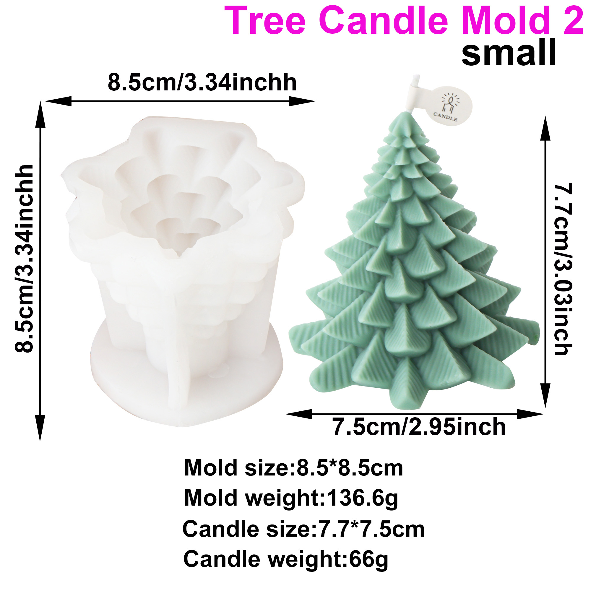 Stampo per candele per albero di Natale Candela di pino fai-da-te Stampo per gesso Stampo in resina di cemento Colata 3D Artigianato per albero di Natale Strumenti per la decorazione della casa: Luce Verde