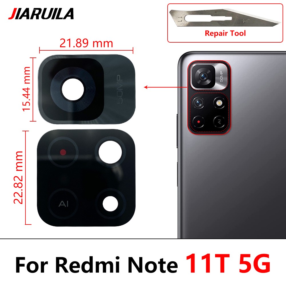 2 sztuki / partia ， Szklany obiektyw tylnego aparatu dla Xiaomi Redmi Note 10 10s Pro 11 Pro 11T 11s 11E 4G 5G z naklejką samoprzylepną: WHITE