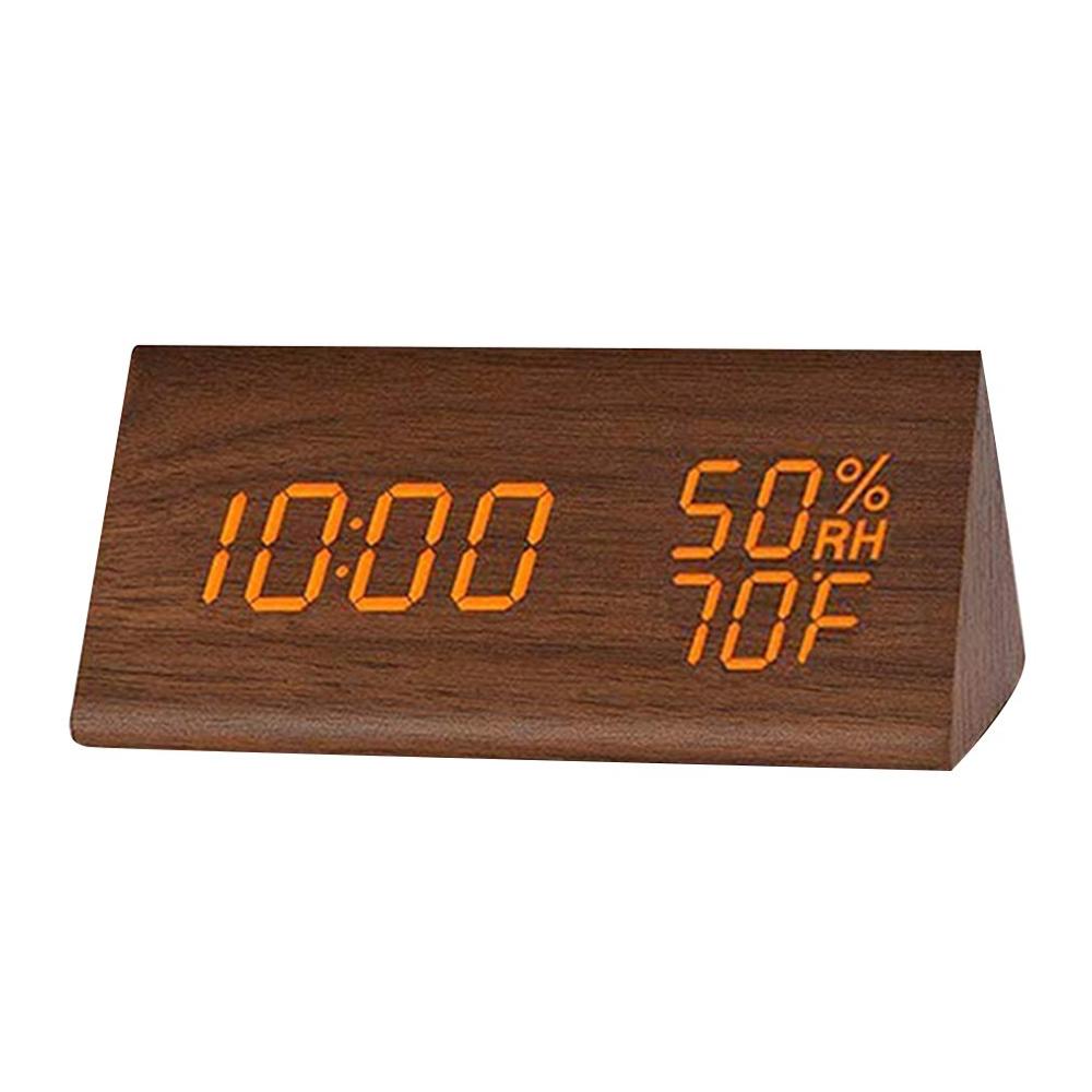 Reloj despertador de humedad y temperatura, reloj Digital triangular para habitación de bebé, de madera, silencioso, luminoso, Led, electrónico: brown