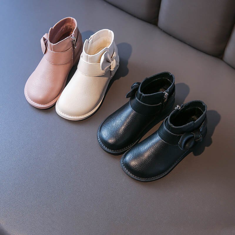 Winter Kinderen Prinses Laarzen Baby Meisjes Boog Enkellaars Kinderen Zachte Schoenen Peuter Zwarte Laarzen Mode Warme Laarzen