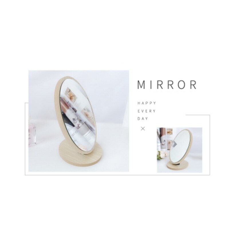 Cute Adjustable Angle 360 Degree Wooden Table Small Makeup Foldable Cosmetic Desktop Rotating Small Mirror Portable Standing