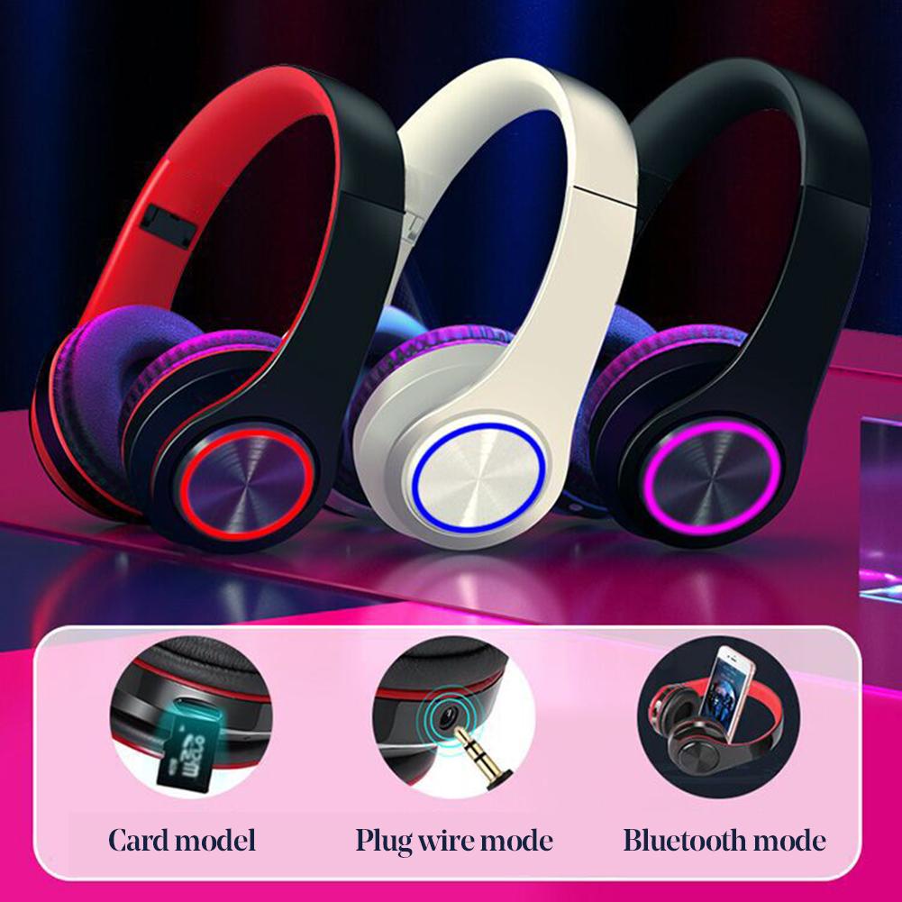 Foldable Wireless Bluetooth Headset Stereo Bass Over Head Earphones Headset Breathing Light Sports Gaming Headset Headphone