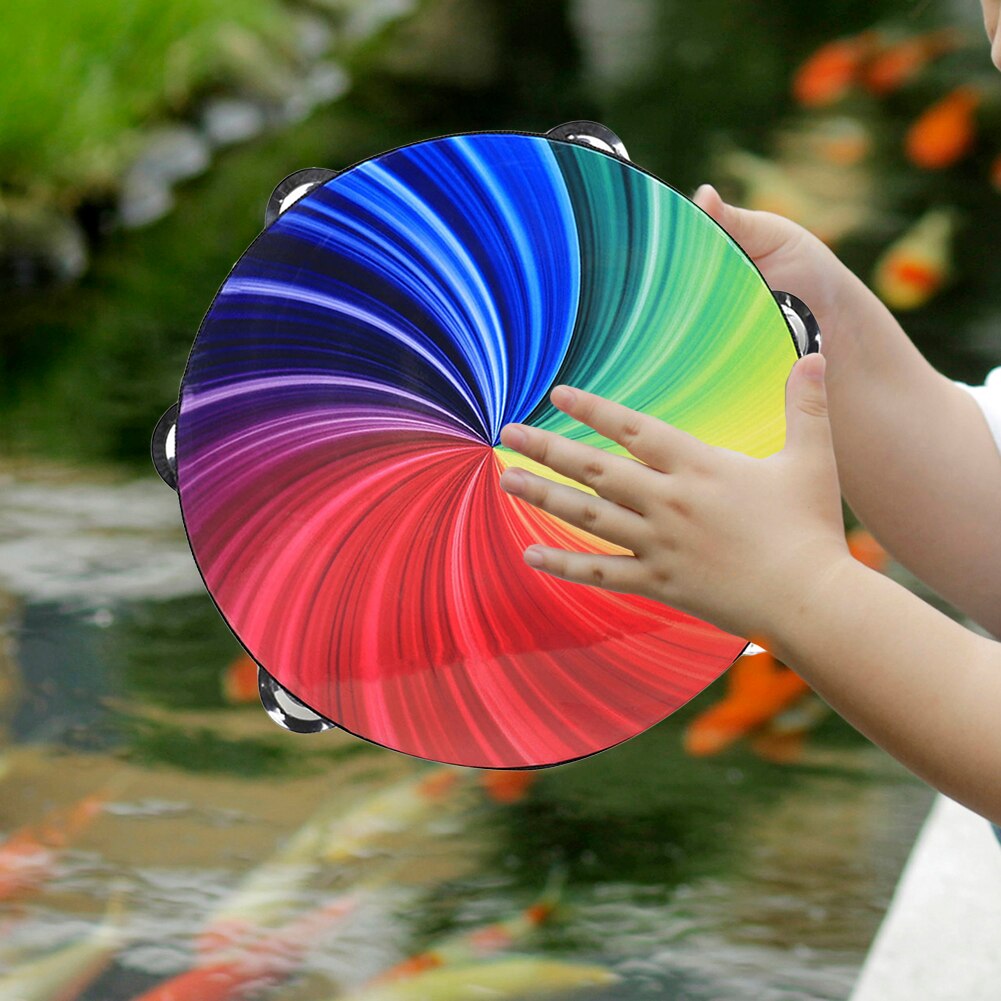Tambourine Rainbow Hand Drums 8 inch Double Row Lightweight Portable Music Elements for Kid Percussion Instrument