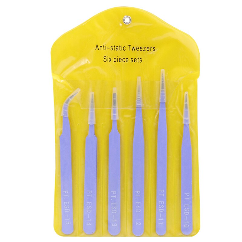6pcs Anti-static ESD Stainless Steel Tweezers Maintenance Tools Industrial Precision Curved Straight Tweezers Repair Tools: 6pcs purple