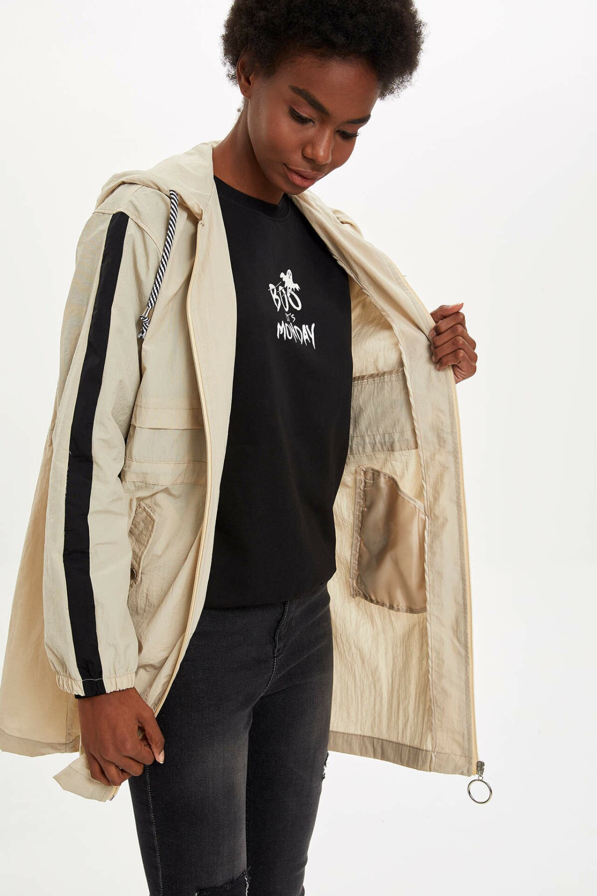 DeFacto femme à capuche solide manteau ample femme vestes à glissière pour les femmes sports manteaux automne dames-M7891AZ19AU