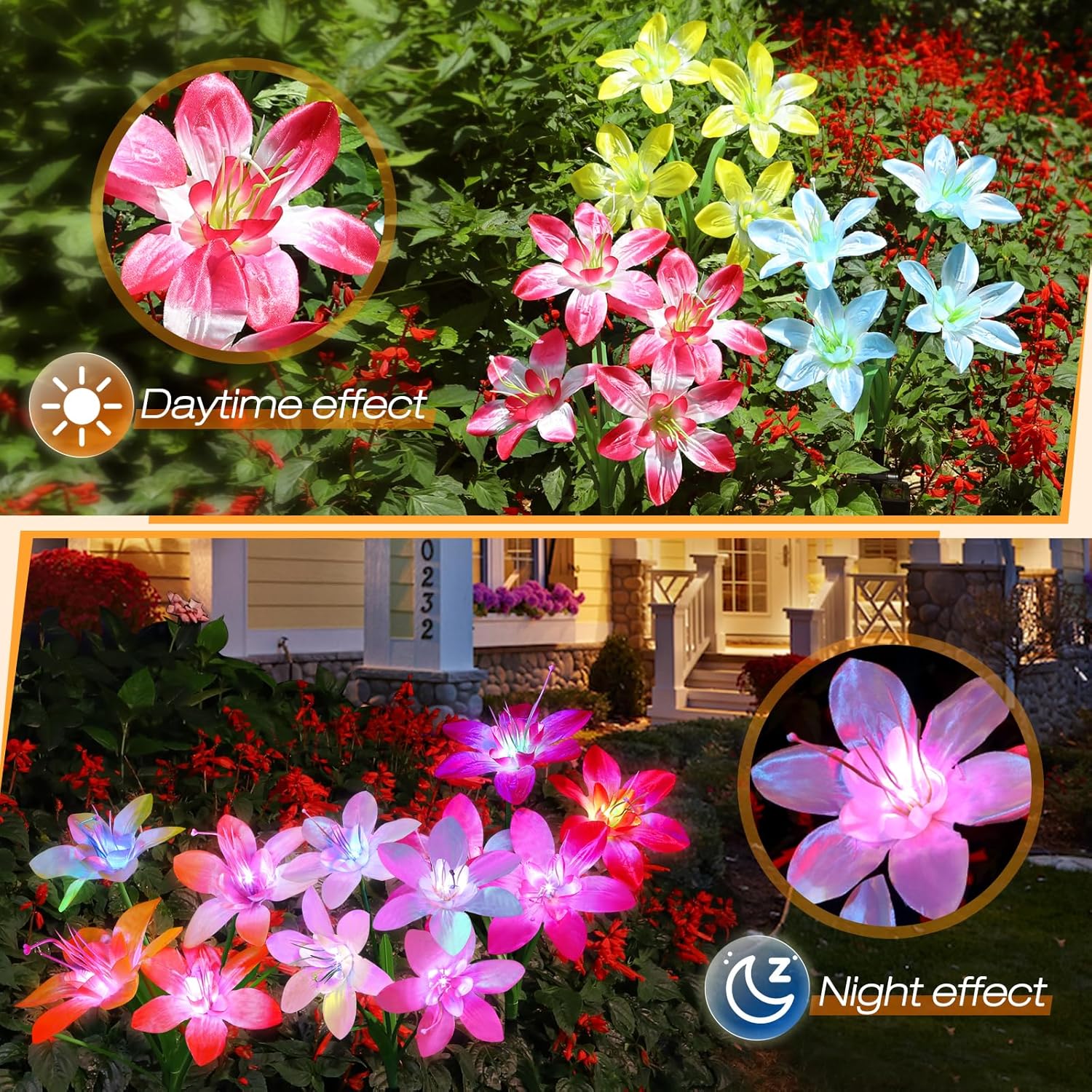 Luces solares para jardín al aire libre, gradiente de arco iris, 4 cabezales, luces LED grandes para césped, luces decorativas impermeables para patio y terraza