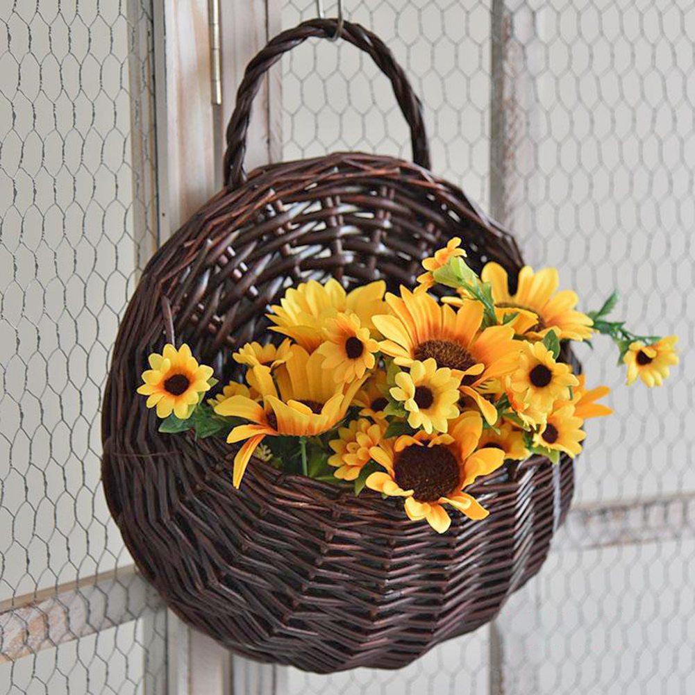 Hanging Planter Wall Mounted Basket Handmade Wicker Flower Pot Woven Rattan Flower Plant Basket Balcony Garden Home Decor