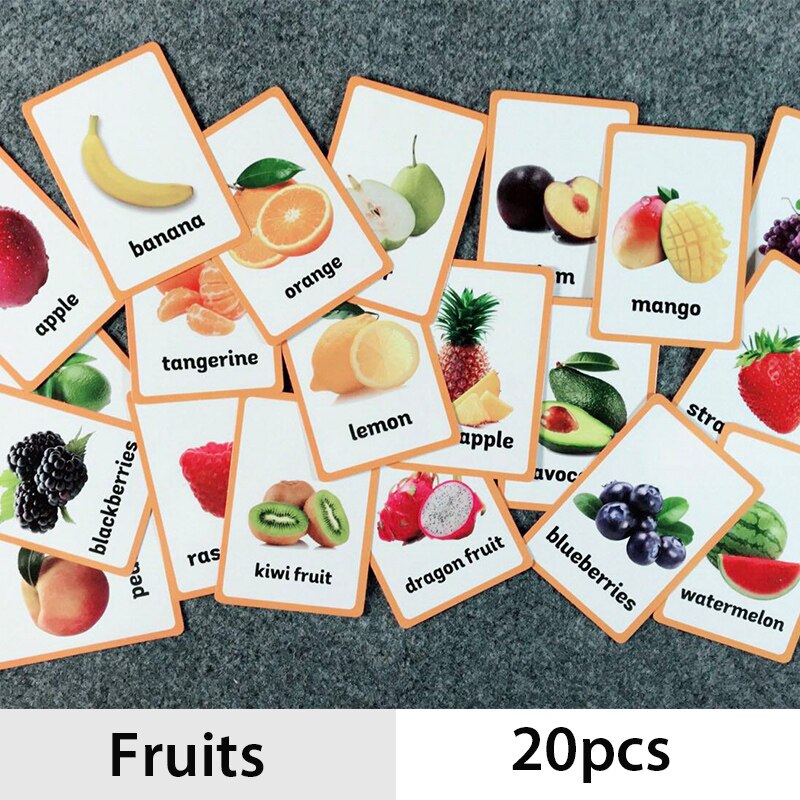 18 unids/set comida cantidades inglés palabra tarjeta Flash de los niños Tarjeta de aprendizaje de juguetes educativos para edades tempranas