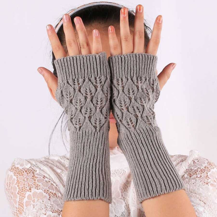 Guanti da donna eleganti scaldamani guanti invernali braccio da donna uncinetto a maglia guanto finto scaldamuscoli caldi senza dita guanti: GRAY