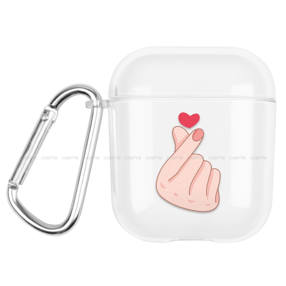 Transparent Earphone Case For Apple AirPods 2 1 Cute Lovely Heart Cartoon Hard PC Cover Bag For Airpods 2 1 Coque Fundas Cases: 10