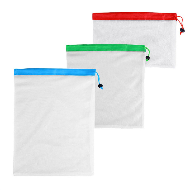 3 tamaños y colores Malla reutilizable bolsa de productos bolsos ecológicos lavables para el sostenedor de bolsas de comestibles bolsa organizadora de frutas y verduras