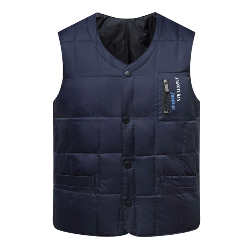 80%  witte eendendons vesten heren herfst winter warm mouwloos v-hals bodywarmer vest dikke slanke casual heren vest: Marineblauw / Ik