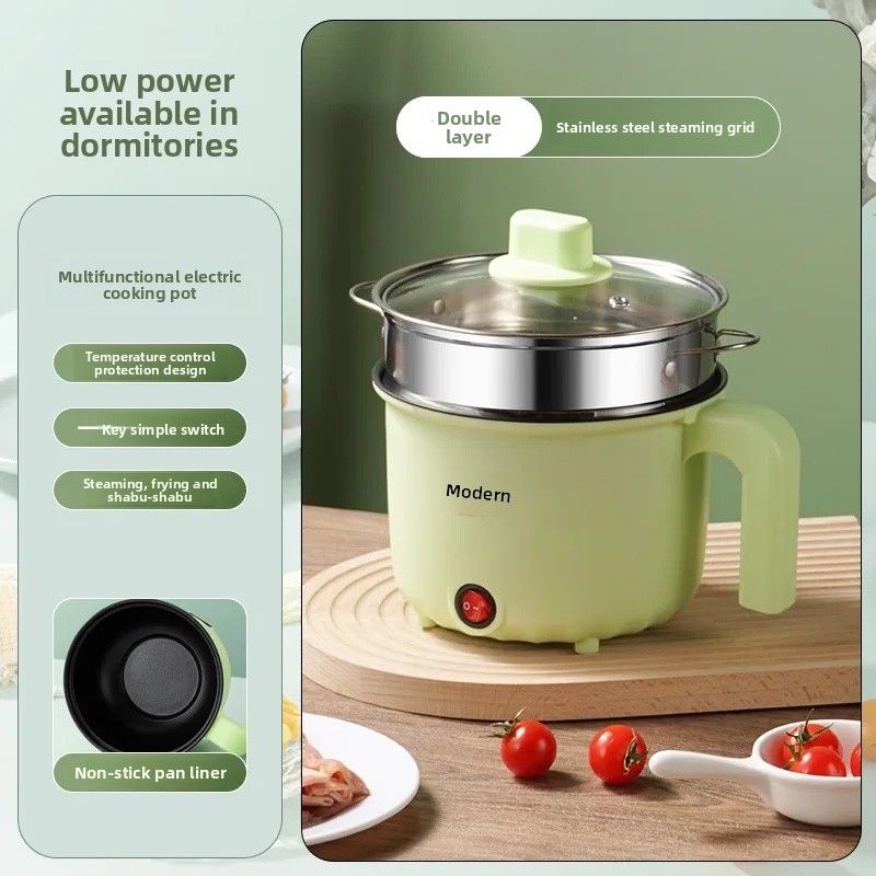 Multifunktionell elektrisk spisgryta liten kraftfull non-stick-gryta i rostfritt stål för kontorsbruk hushållsapparater 220v: Vinröd / Oss