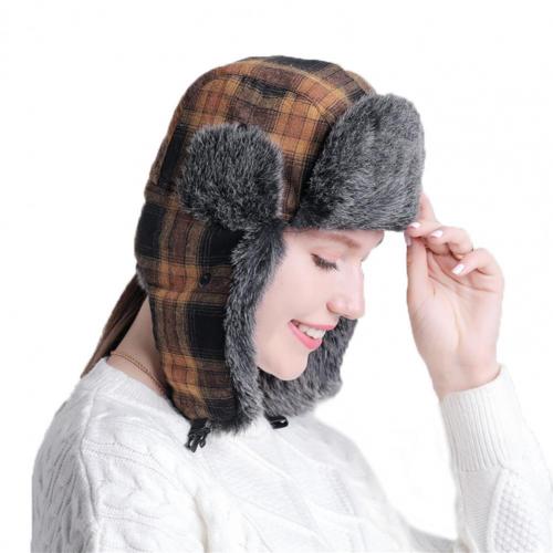 Bomber Hats For Women Men Modern Ear Warmer Thick Winter Lei Feng Plaid Trapper Hat for Cycling Winter Windproof Caps Black: Yellow