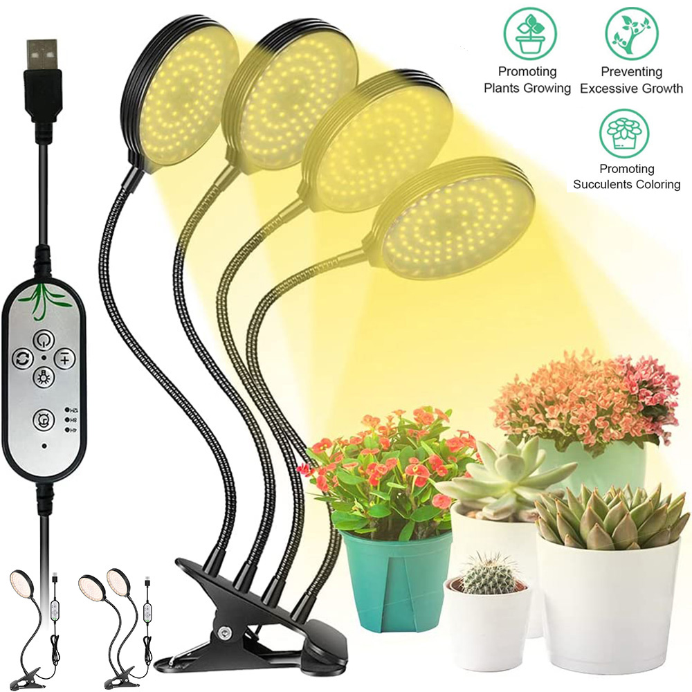 Luces LED de cultivo de plantas de 1/2/3/4 cabezales, lámpara Phyto de espectro completo regulable con Clip, temporizador de encendido/apagado automático, luz de cultivo de vegetales y flores para interiores