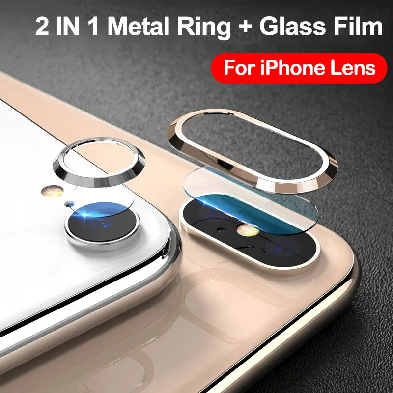 2 in 1 Metall Kamera Objektiv Schutz für iPhone 7 8 Plus X Objektiv Schutz Kreis Ring Abdeckung mit Gehärtetem glas Film für iPhone X