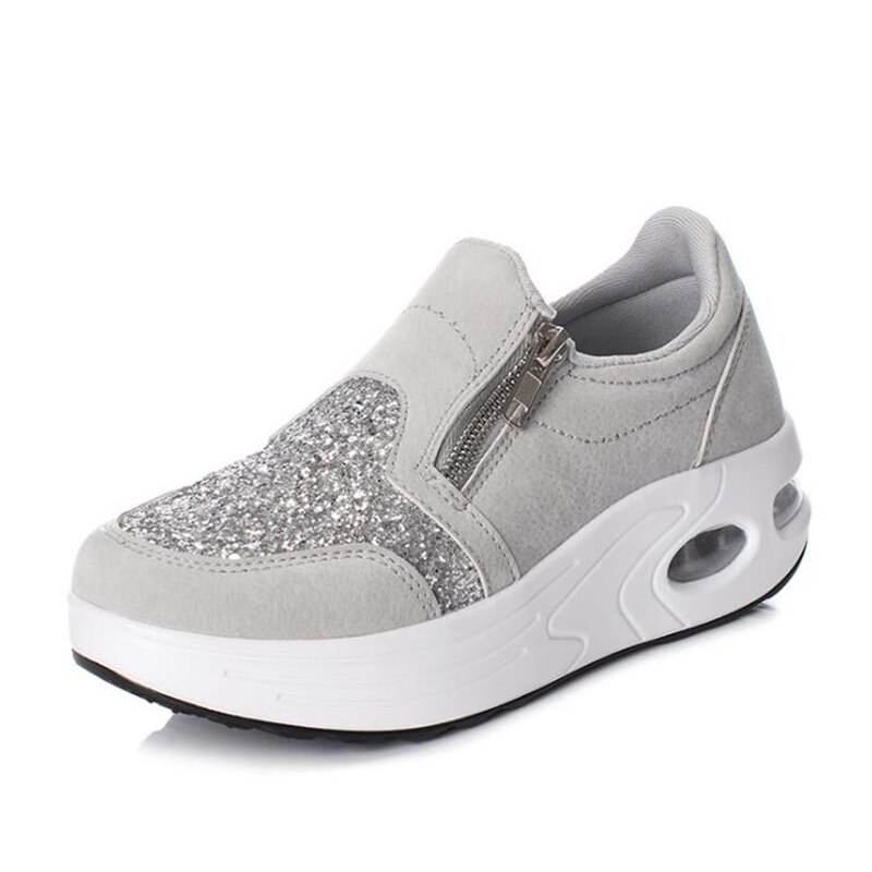 Dam kristall sneakers vår höst ledig dragkedja platta skor kvinnor halkfria ventilerande utomhus vukaniserade skor dragkedja platt sko
