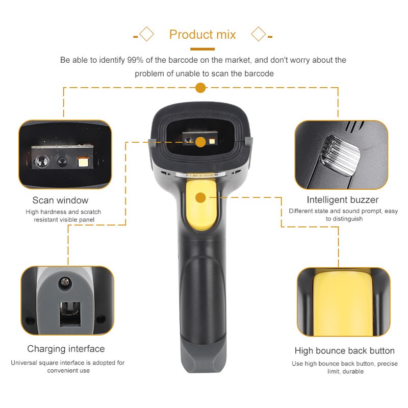 HSTEM 1D 2D Barcode Scanner Handheld 2.4G Bluetooth Wireless USB Wired Bar Code Reader Support For Data Matrix PDF417 QR Code