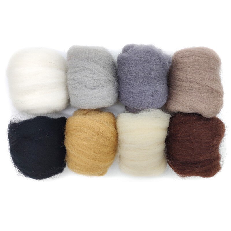 8 Pack Needle Felting Wool Roving 10g x 8 Color Total 80g Merino Wool 70S (19 Microns) Eco-friendly Super Soft Natural: No. 2