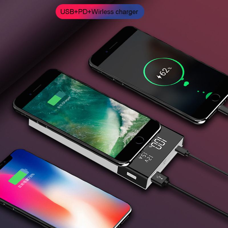 (Geen Batterij) 6X18650 Batterij Diy Qi Draadloze Oplader QC3.0 Usb Type C Pd Snel Opladen Power Bank Box Case Voor mobiele Telefoon Tablet