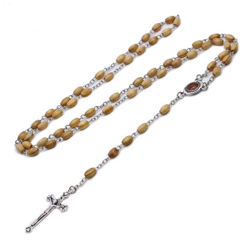 Handgemaakte ronde kralen katholieke rozenkrans kruis religieuze houten kralen ketting  qx2e