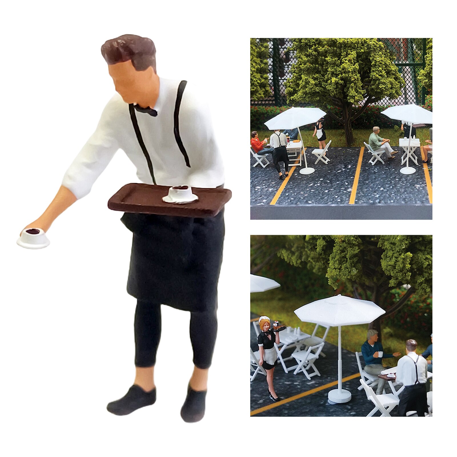 RM 1/64 Painted Mini Figure Waiter Waitress Manger Doll Miniature Street Scene Train Railway DIY Model Building Kits Diorama: Coffee Waiter White