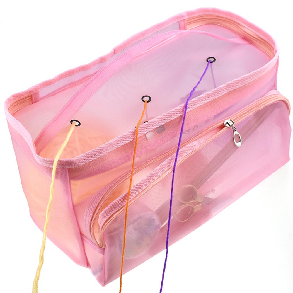 Knitting Bag Organizer Yarn Storage Mesh Bag Tote Storage Case for Crocheting Hook Knitting Needles Sewing Accessories