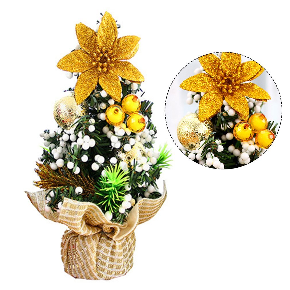 Mini árbol de Navidad Artificial de sobremesa con Lazo de cinta y adornos de bolas, decoraciones para el hogar y la Oficina