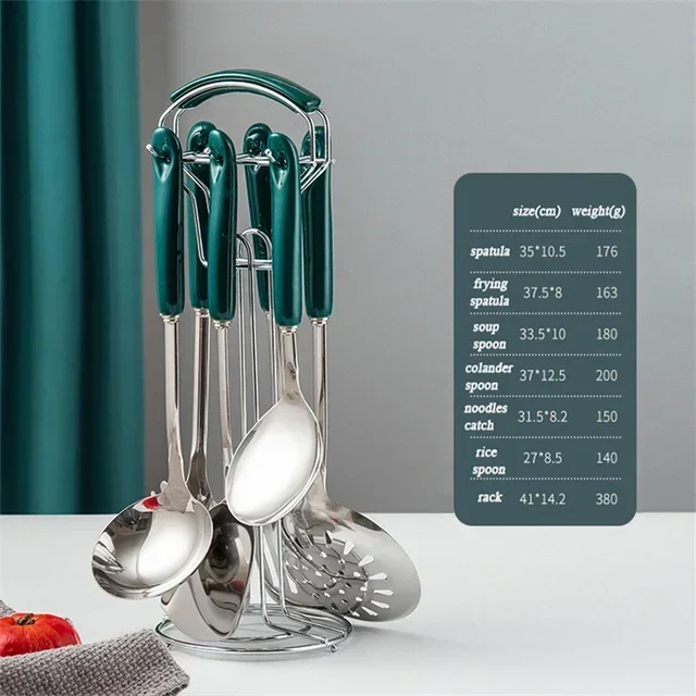 7 Stuks Roestvrijstalen Kookgerei Set Soep Pollepel Voor Gemak Keuken Accessoires Kookgereedschap Frituren Spatel Vergiet Lepel Nieuw: Donkergrijs