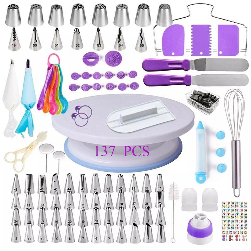 Cake Decorating Tools Turntable Kit 137pcs Sets Baking Tool Piping Nozzle Piping pastry Bag Bakeware Baking kitchen Cake Mold