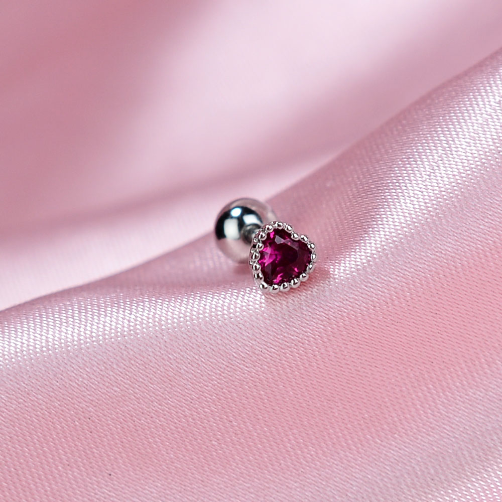 1 Pza lindo minimalista Mini pendiente con forma de corazón brillante cristal colorido CZ tornillo trasero pequeño cartílago Piercing pendiente joyería: Multicolor