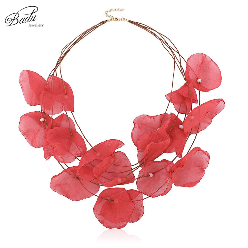 Badu Bohemian Roze Garen Bloem Kettingen voor Vrouwen Elegantie Elegantie Sieraden voor Meisjes Kettingen Sieraden: Red